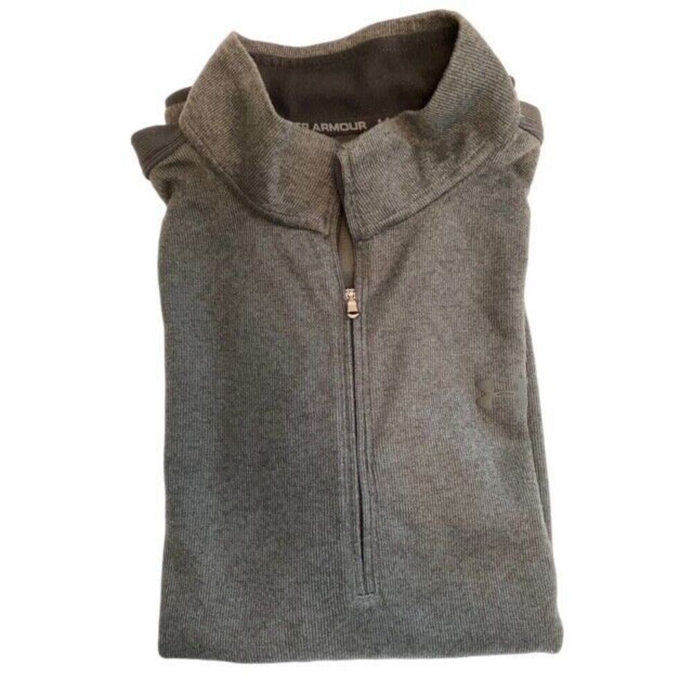 Under Armour Mens Large Dark Charcoal Grey Pullover 3/4 Zip Sweater